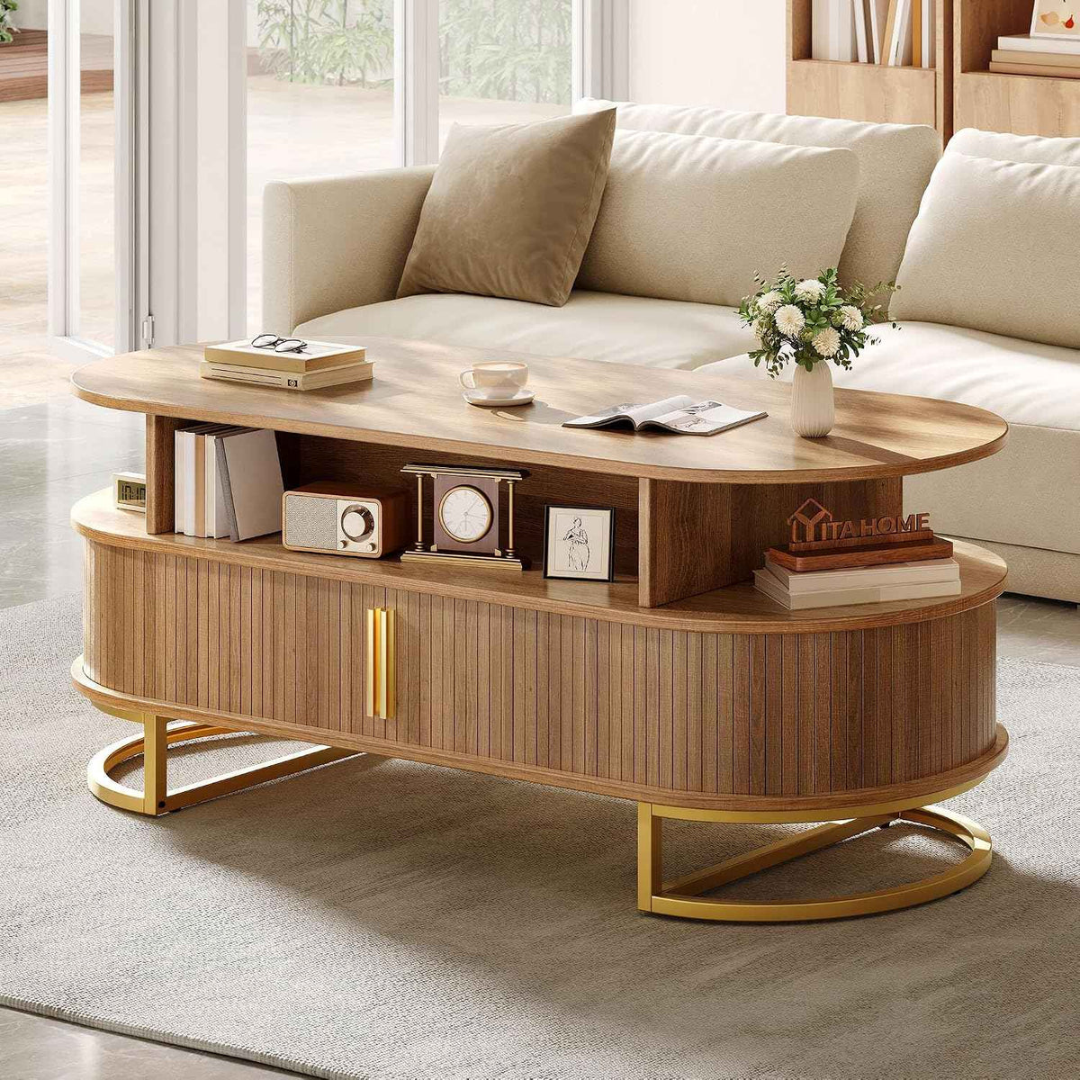 YITAHOME 47.2" Oval Coffee Table, Natural Oak