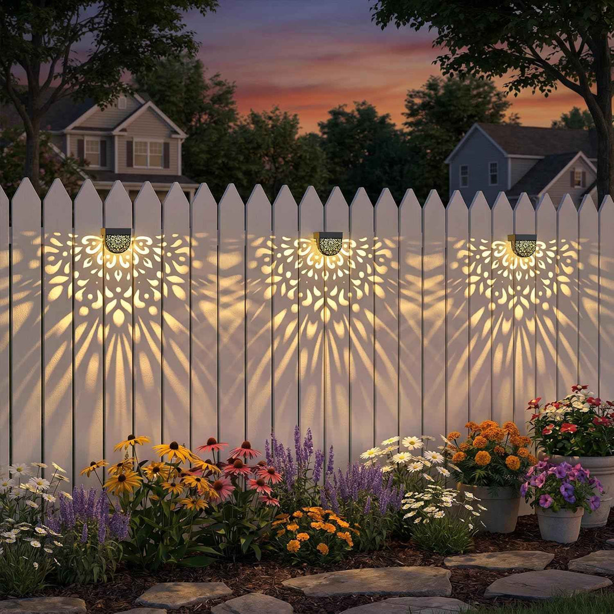 Solar Fence Lights 6 Pack Solar Deck Step Wall Lights Outdoor Waterproof LED Decorations Warm Yellow Light Decorative Lighting for Garden, Front Door, Backyard (Black 1)