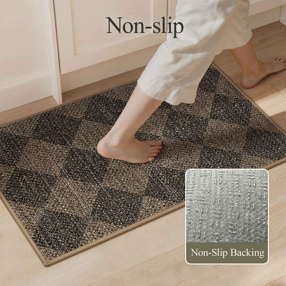 GENIMO Kitchen Rugs Non Slip Washable, Absorbent Kitchen Mats for Floor, Cushioned Comfort Standing Kitchen Runner Rug for Sink, Office, Laundry, Entryway, Home, 17.3"x59"+17.3"x30", Brown Diamond