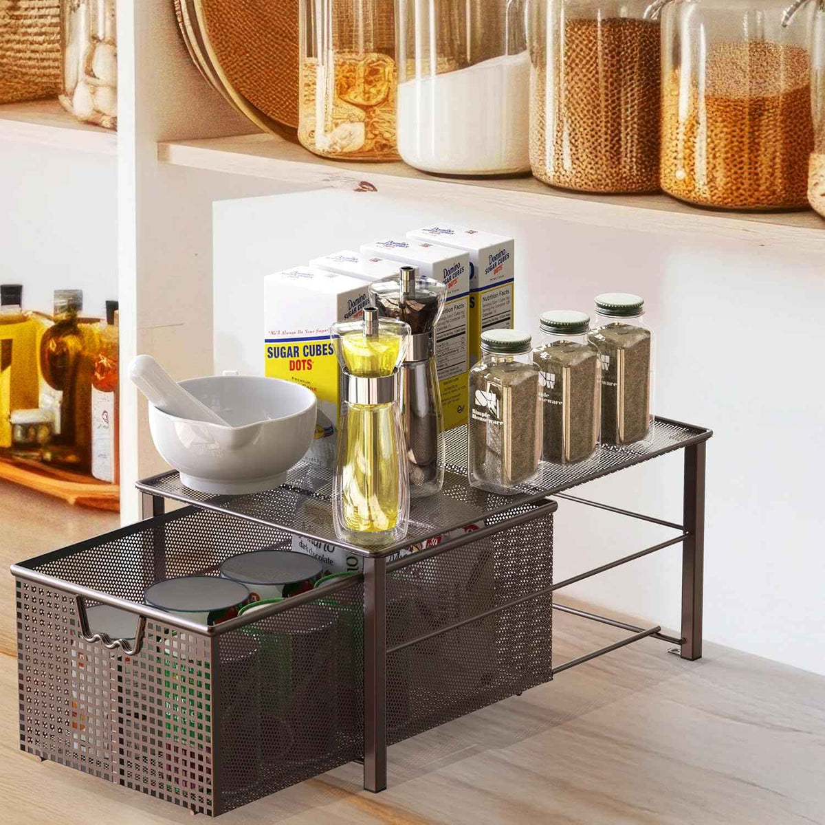 Deco Brothers Stackable Pull-Out Cabinet Basket, Bronze