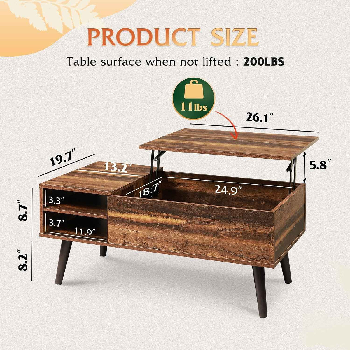 WLIVE 39.4" Lift Top Coffee Table with Hidden Storage, Brown