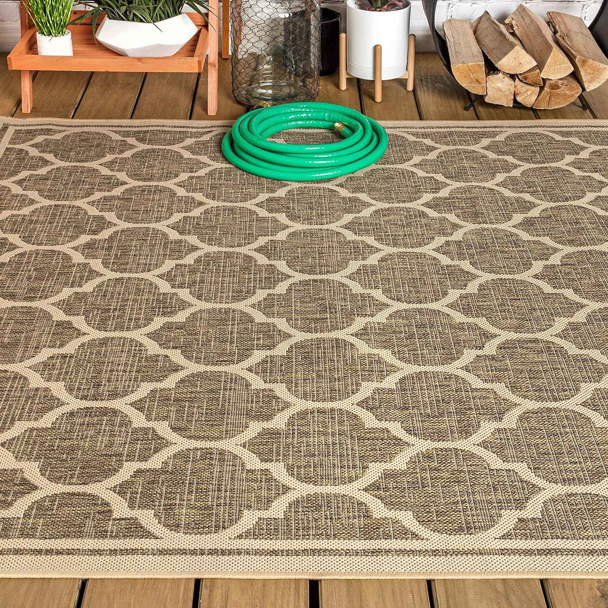 Eyely BMS109A-14 Santa Monica Trebol Moroccan Trellis Textured Weave, Pet Friendly, Non-Shedding, Stain Resistant, Easy-Cleaning, Brown/Beige, 10 ft. x 14 ft., Indoor/Outdoor, Area Rug