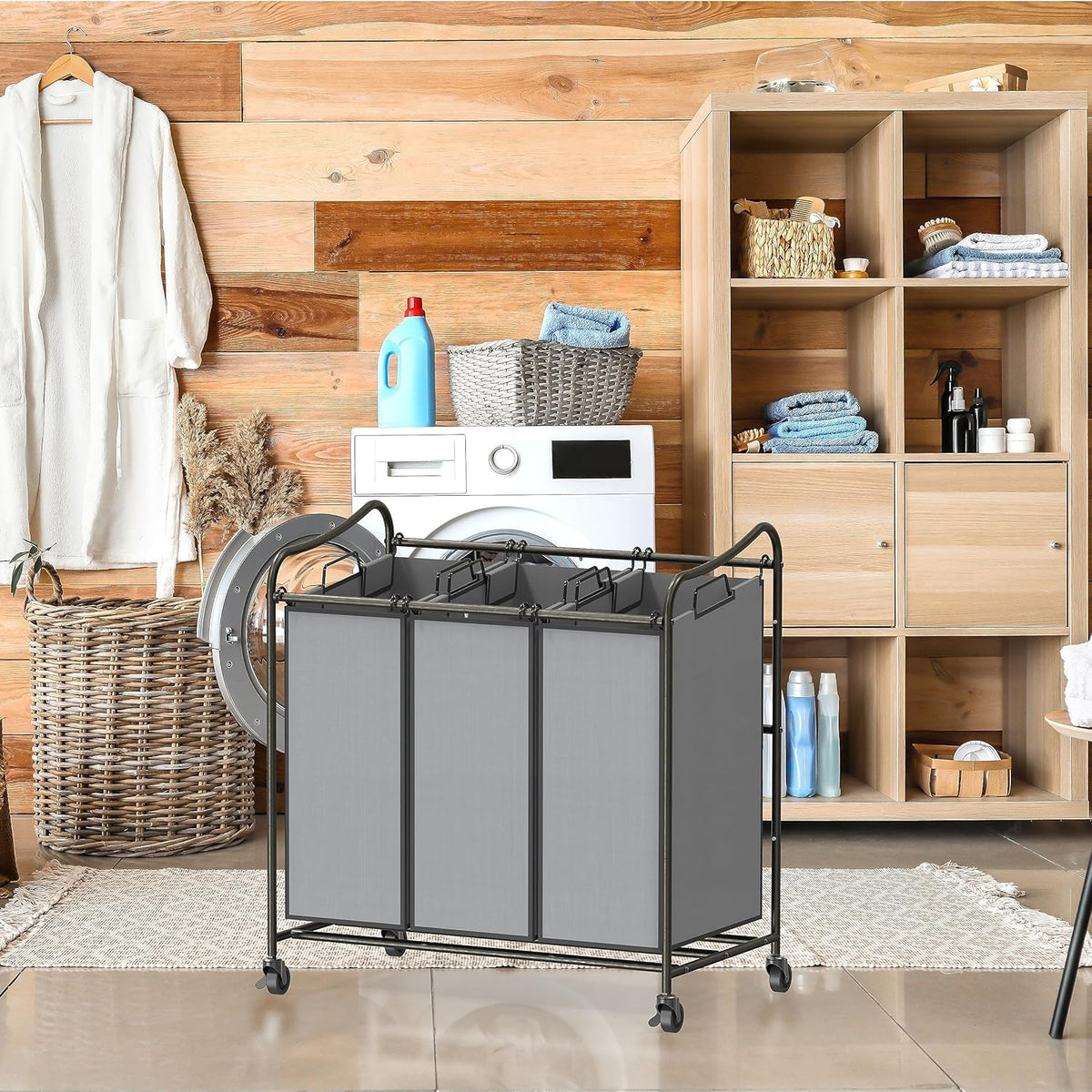Heavy-Duty 3-Bag Laundry Sorter Cart – Dark Gray - Field & Nook