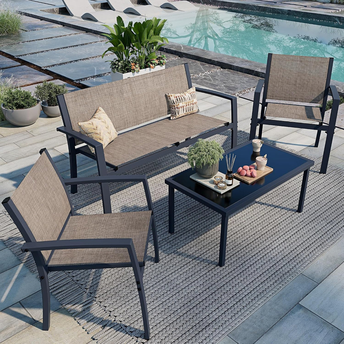 Shintenchi 4 Pieces Patio Furniture Set All Weather Textile Fabric