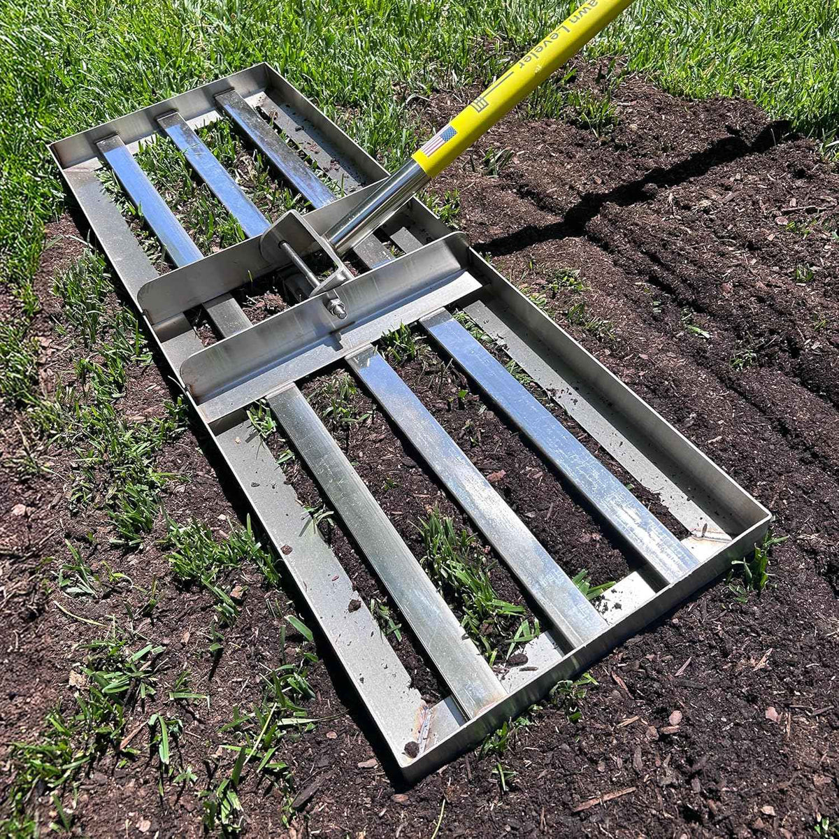 Rocklin™ Lawn Leveling Rake | Stainless Steel Surface Leveling Tool | Level Soil or Dirt Ground Surfaces Easily | 30” x 10” Ground Plate | 78” Extra Long Handle