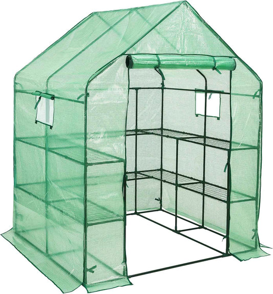 SUNGIFT Walk-in Greenhouse for Outdoors, 57x61x80 Inch Large Greenhouse, 3 Tiers 10 Shelves Mini Green House Kit with Observation Windows Roll-up Door Zipper, Plant Garden Hot House for Herbs, Flowers