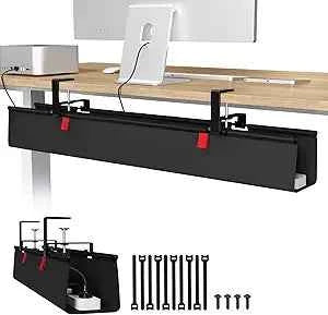 36-Inch Under-Desk Cable Tray – No-Drill Clamp-On Fabric Cord Organizer, Black