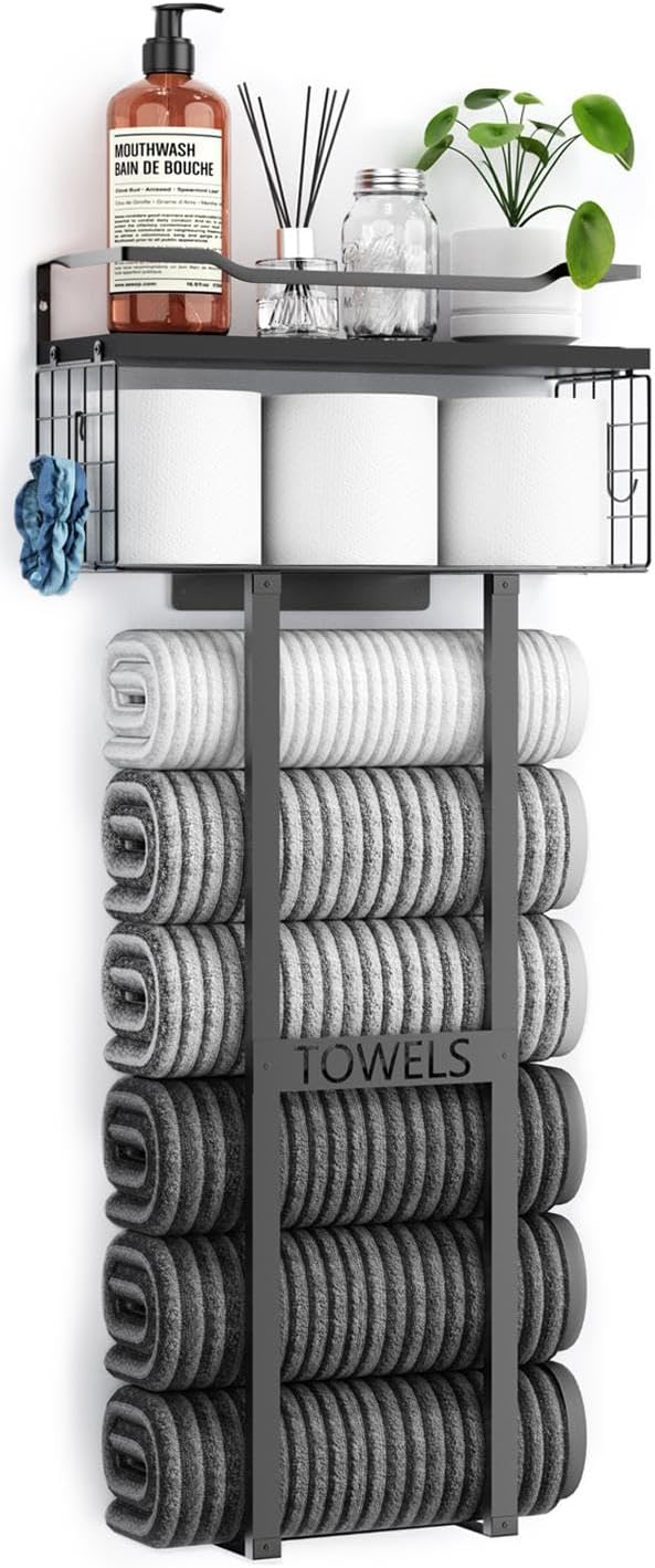 Wall-Mounted Rolled Towel Rack – 31-Inch Shelf Organizer